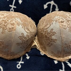 Victoria's Secret Lace Overlay Bra in Cream and Tan